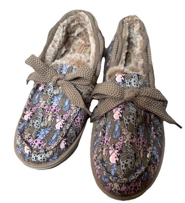 SKECHERS WOMEN'S BOBS TOO COZY- CATS MEOW 114798/TPMT SLIP-ON SLIPPERS  8 Memory