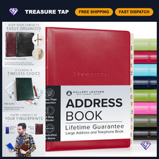 Large Address Book with Alphabetical Tabs - Holds 480 Records, Leather Cover