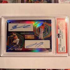 GUNNAR HENDERSON JACKSON HOLLIDAY 2022 Leaf Vivid Colorful Dual Auto Blue PSA 9