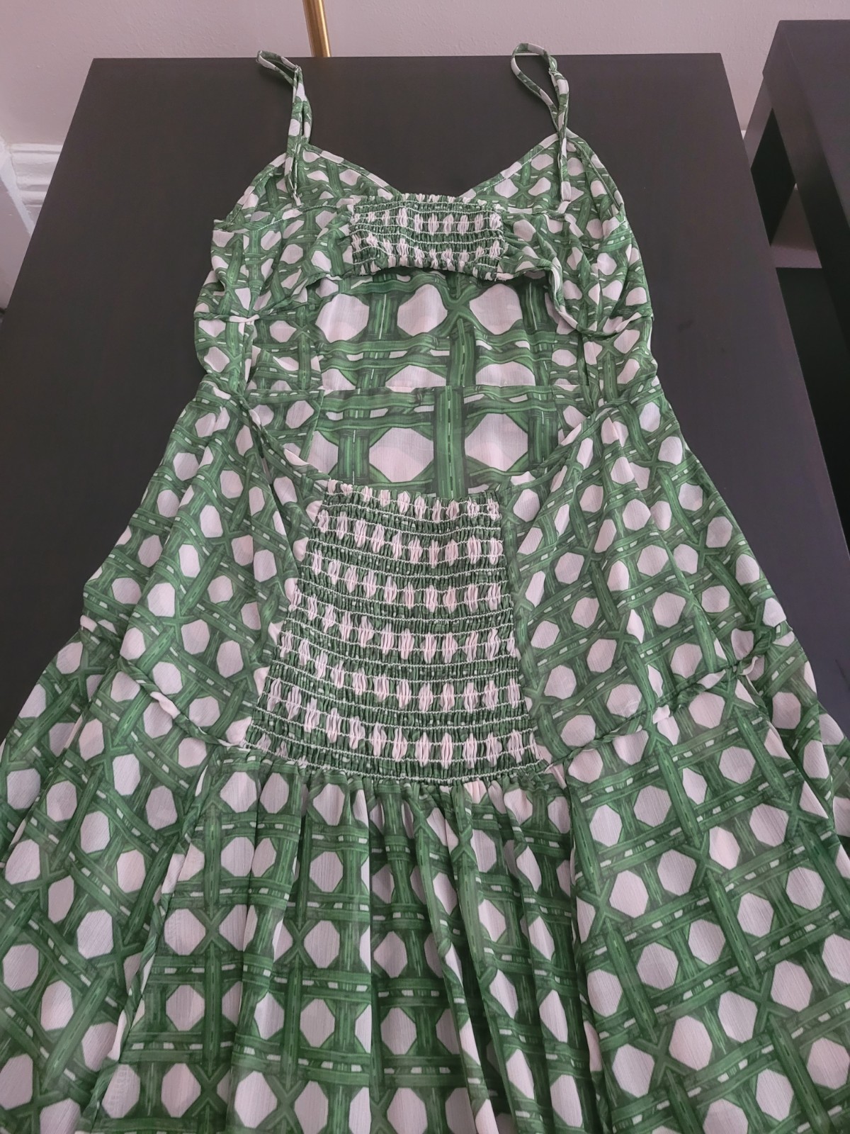 Misa Green/White Geometric Midi  Dress Size - S (NEW & Never worn) image 6