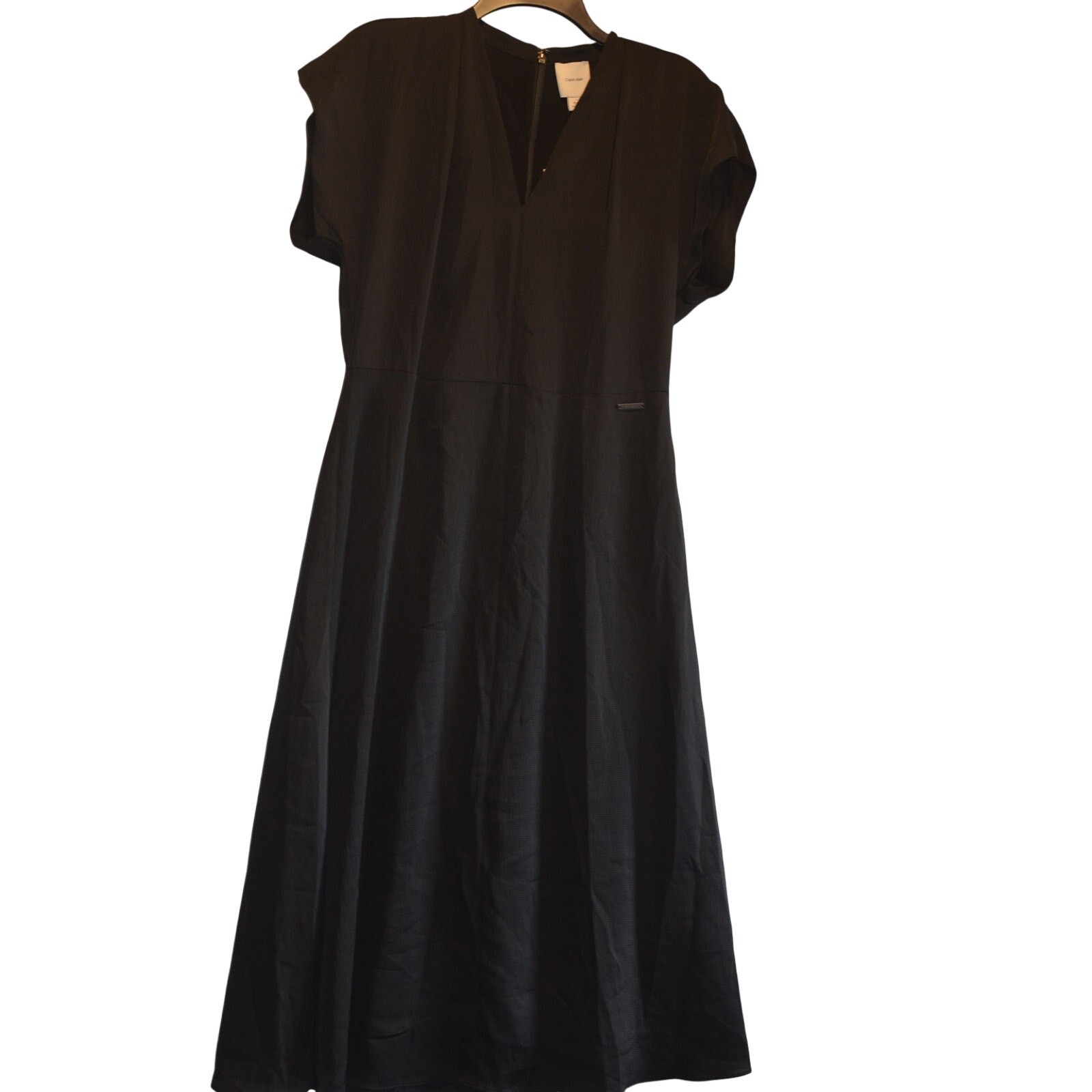 Calvin Klein Women's Satin V-Neck Midi Dress in Black thumbnail 3