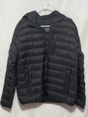 Hollister NEW-Men's Black Hooded Puffer Jacket Full Zip Stand-Up Collar Size M