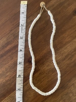 Vintage Retro White Ivory Shell Choker Necklace String Clasp Surfer Beach Summer