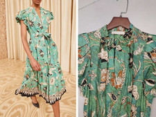 Women Ulla Johnson Cotton V-neck Short Sleeve A-line Midi Dress