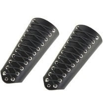 2 Unisex Faux Back Leather Gauntlet Wristband Wide Bracers Renaissance NEW 