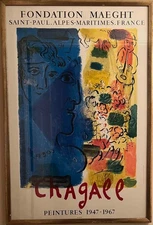 Marc Chagall rare vintage 1967 " Le Profil Bleu " Lithograph Poster
