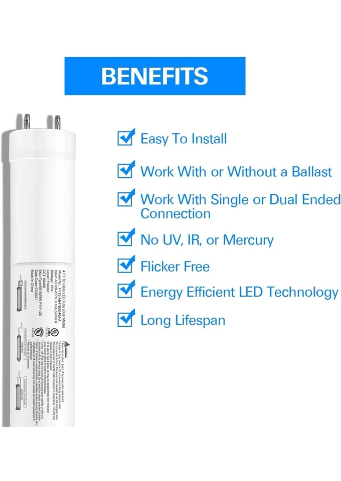 (4pcs) T8 LED 4ft, 48 inch Fluorescent Tube Light Bulb, 18W 5000K Daylight Color - Image 2 of 4