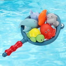 7Pcs Ocean Animal Bath Toy Fish Bath Tub Toy for Bathrooms Swimming Pool, Blue