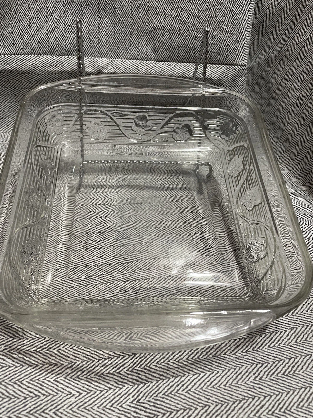 Rare Find!! Clear Glass Floral Ribbed Bread Pan/ Vintage Bread Pan