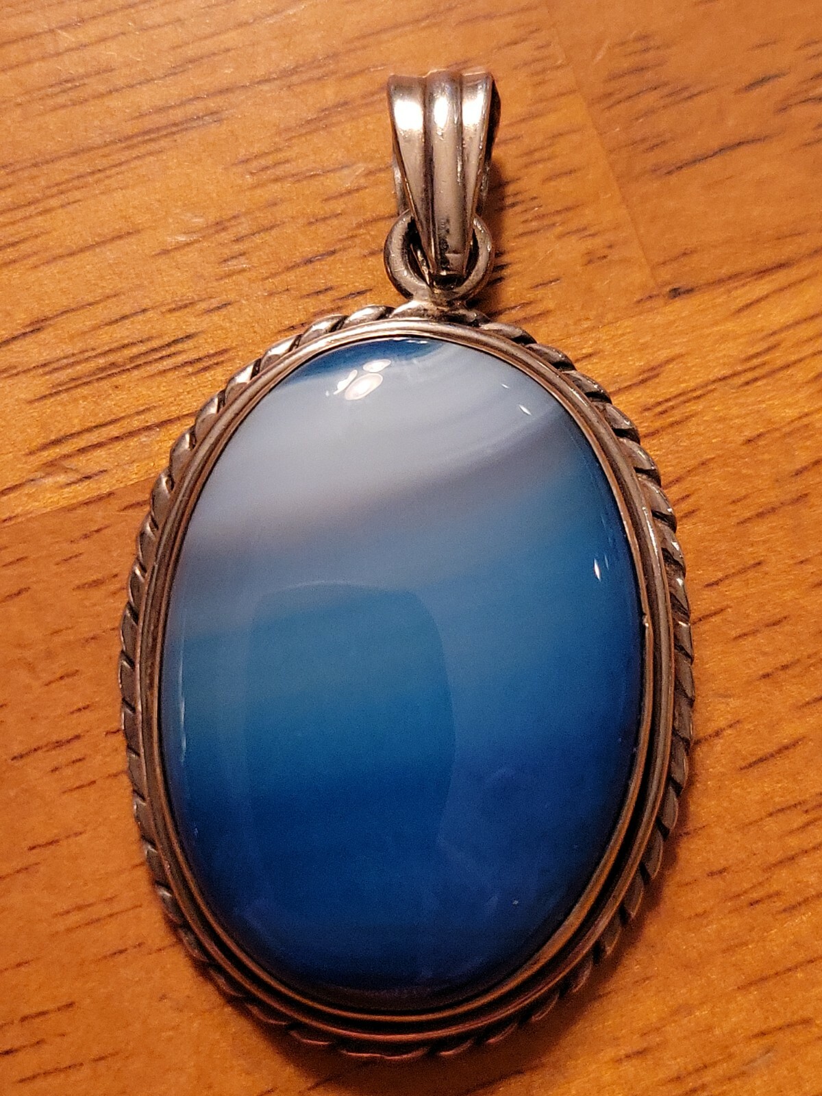 Blue Agate Solid 925 Sterling Silver Pendant - image 1