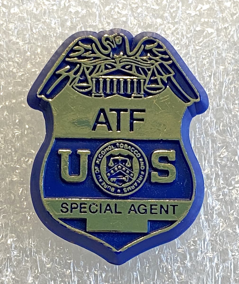 us firearms tobacco alcohol U.S. ATF Pin Alcohol Tobacco Firearms Special Agent Blue Plastic Lapel  Souvenir