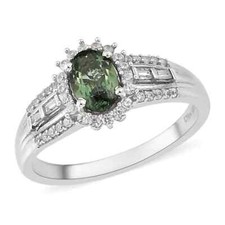 1.25ctw Tanzanian Green Apatite Zircon Ring Platinum Plated Sterling Size 8