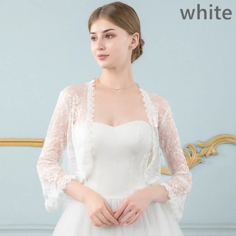 Dama Encaje Floral Transparente Abrigo Chal Envoltura Manga Acampanada Cárdigan Novia Boda Foto 2 de 4