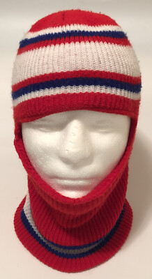 Vintage WIGWAM Winter Snowmobile Ski Face Mask Hat Cap USA Made Red White  Blue