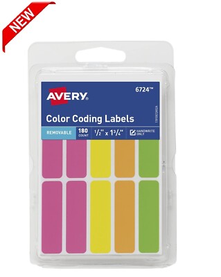 Avery Removable Color-Coding Labels, Handwrite 1/2'' x 1-3/4'' 180 Count
