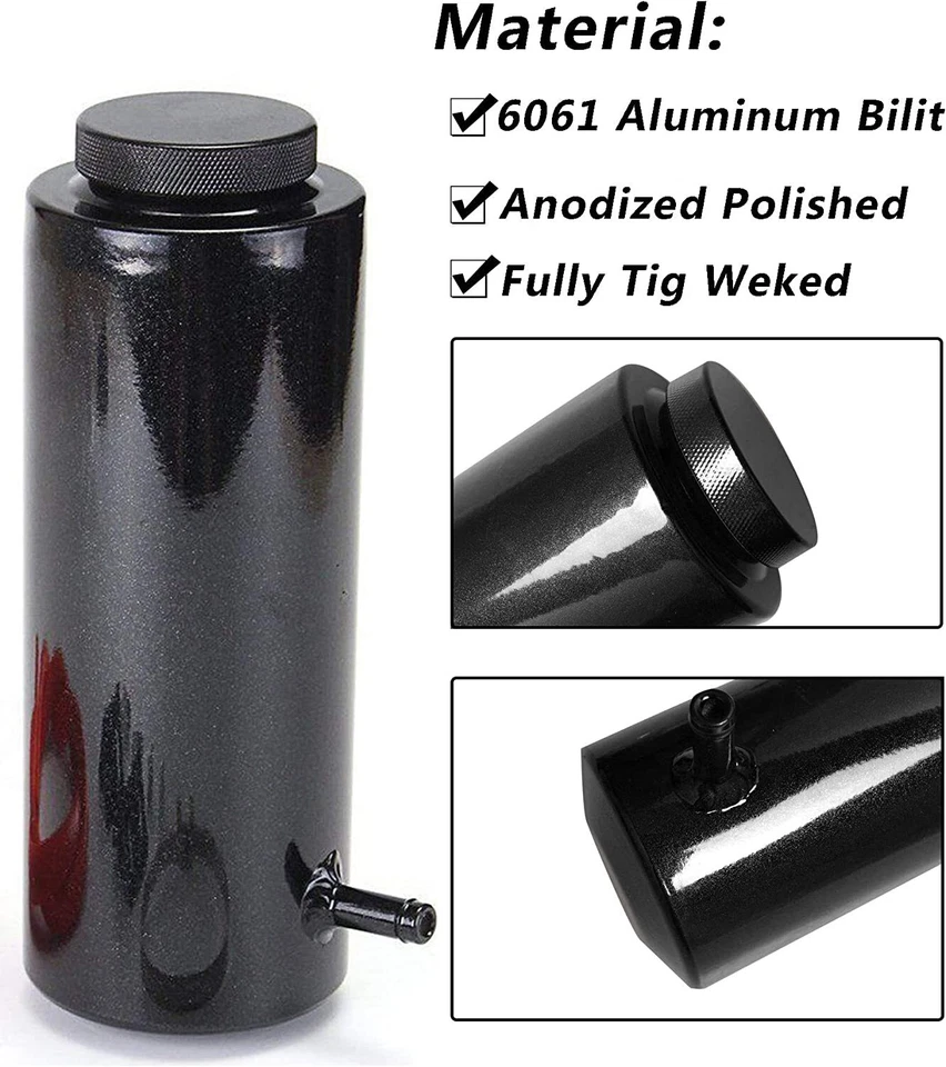 Depósito de desbordamiento de tanque de captura de aluminio refrigerante radiador universal negro NUEVO  Foto 3 de 4