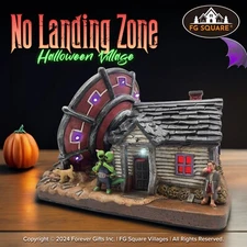 FG Square No Landing Zone Alien Theme Spooky Halloween Village Decor 10x7x7.5"