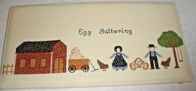 Finished Cross Stitch Piece Amish Egg Gathering  12'' X 6''