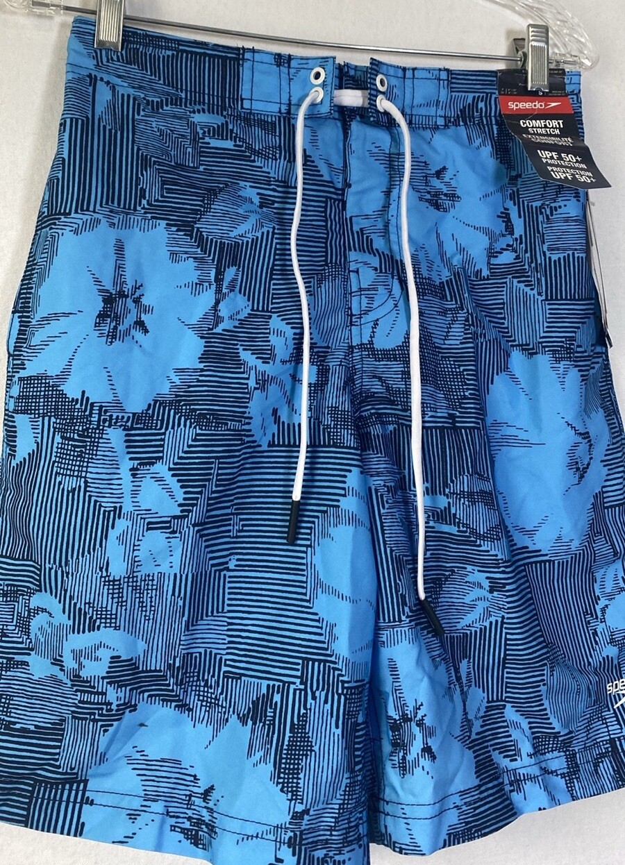 Speedo Ombre Floral Board Shorts NWT Men’s Small Blue Stretch 9” Inseam