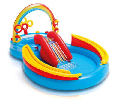 Inflatable Kids Rainbow Ring Water Play Center Lightweight w/ Water Slide