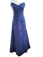 Rene Ruiz Collection Blue Strapless Brocade A-Line Gown USA Made Women's Size 2