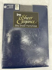 NEW Vintage Leggs Sheer Elegance Black Shadow Silky Sheer Toe Pantyhose Size CD