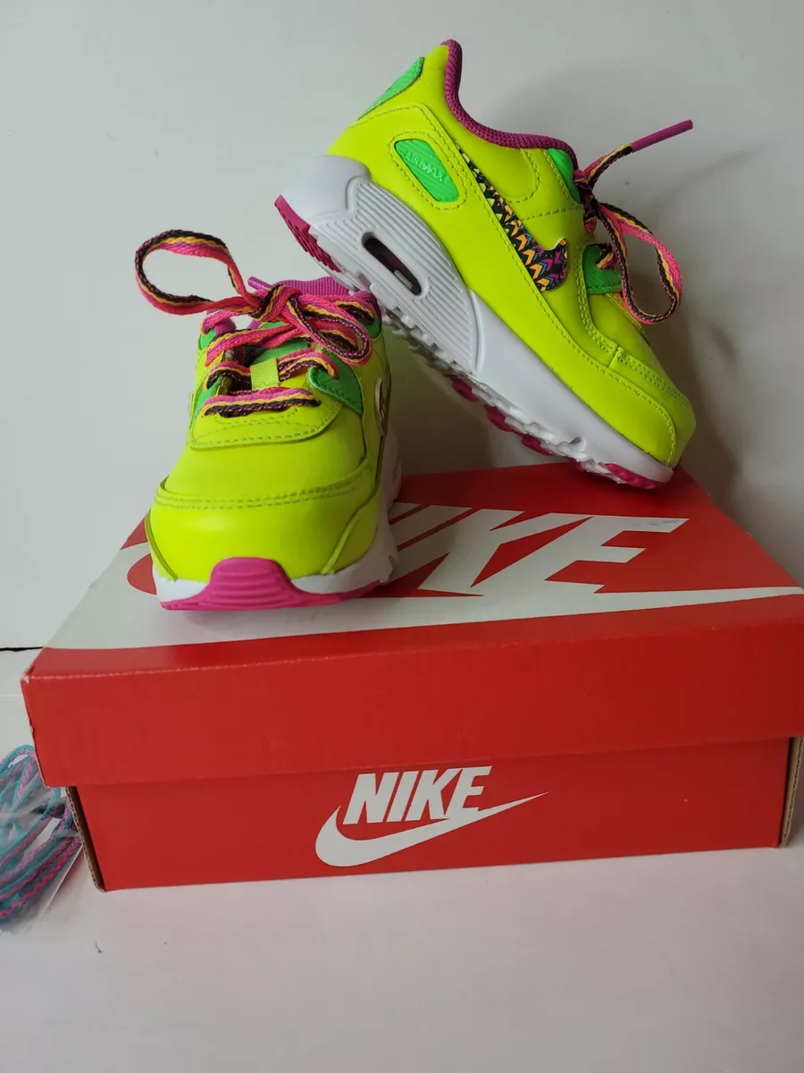 Nike Air Max 90 LTR (PS) Toddler Kid Size 7C Neon Green Pink. Display Stock