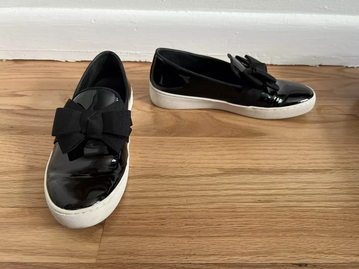 Michael Kors Collection Black Patent Leather Bow Ribbon Sneakers Shoes 6 5