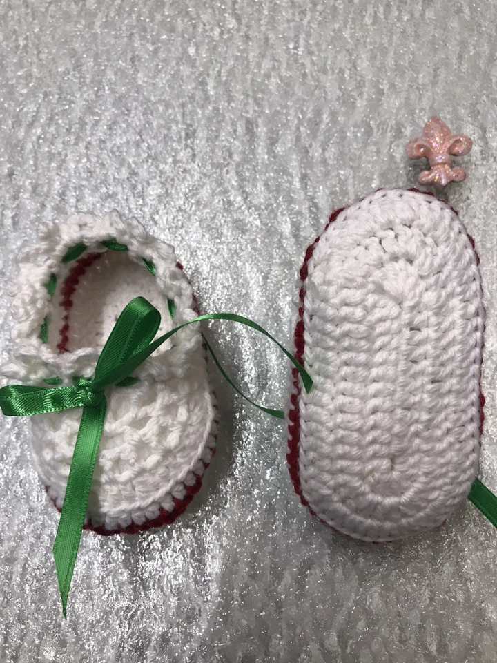 Botines Bebé Crochet Recién Nacido Calcetines Regalo 0-6 Mo Color Navidad Rojo Verde Blanco Foto 3 de 3