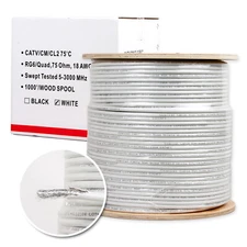 1000 ft. RG6 Quad Shielded Coaxial Cable Outdoor 18AWG White Cable