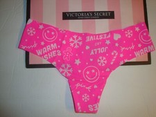 NEW VICTORIA'S SECRET "PINK" NO SHOW THONG ATOMIC PINK CHRISTMAS HOLIDAY SZ M