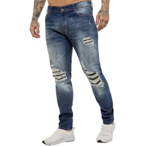 Enzo Herren Skinny Zerrissen Stretch-Jeans Denim-Hose Baumwolle Slim Fit UK Bund - Picture 3 of 30