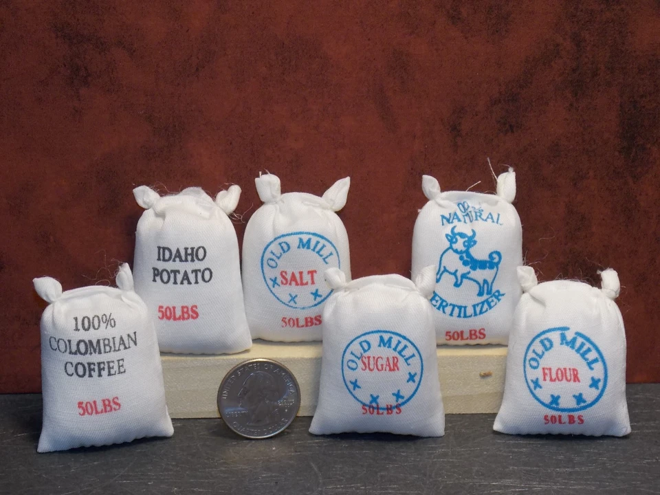 Juego de 6 sacos de comida miniatura para casa de muñecas tienda escala 1:12 pulgadas C60 Dollys Gallery Foto 2 de 2