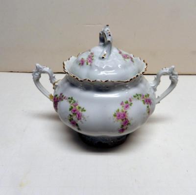 Antique M.Z. Austria Moritz Zdekauer Hand Painted SUGAR BOWL Pink