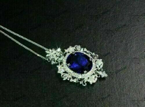 Peora Created Blue Sapphire Heart Pendant - 2.50 Carat With Diamonds In 14K White Gold - View #9