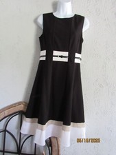 Calvin Klein 4 adorable summer office dress black tan white patent leather belt