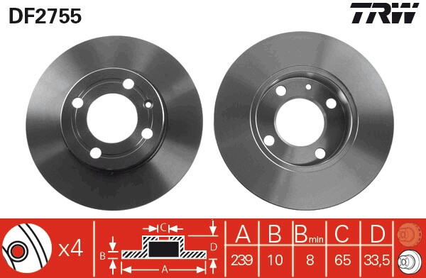 Disque de frein TRW DF2755 kit de freinage arrière acier fonte pour VW SEAT