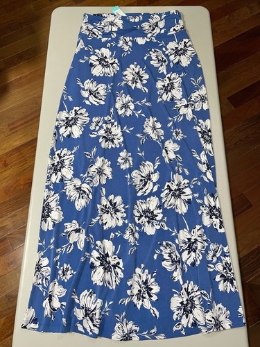 Delina Knit Maxi Skirt Blue Floral Size 