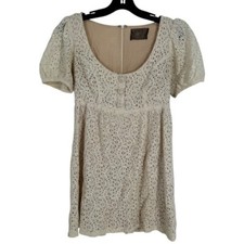 Reformation Women's  Cream Lace Mini Dress Scoop Neck Short Puff Sleeve Size 4