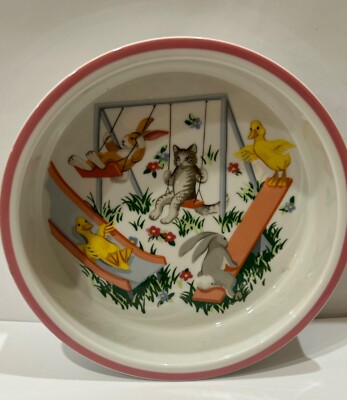 VINTAGE TIFFANY & CO 6.5” PLATE/BOWL TIFFANY PLAYGROUND DUCKS CATS