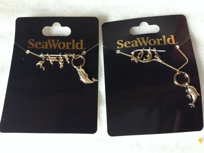2 SeaWorld Charm Necklaces: Orca (killer whale) & Dolphin