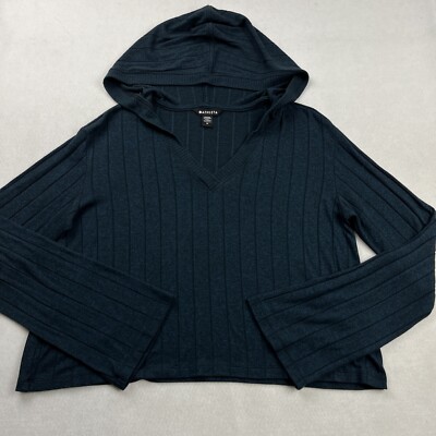 Athleta Harmony Pose Hoodie Sweatshirt Sz M Blue & Black Knitting