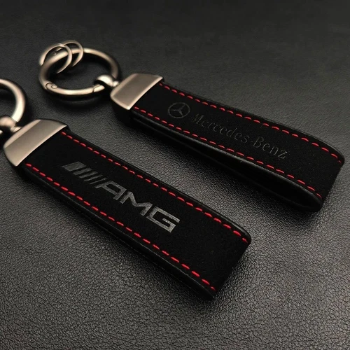 Mercedes-Benz Keyring Leather Anthracite L AMG Logo Keychain Ring - Picture 5 of 11