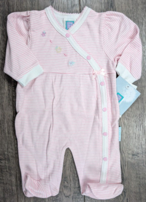 Baby Girl Clothes New Vintage Little Me Newborn Pink Striped Footed Outfit