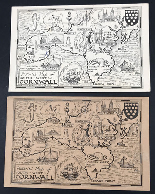 1953 South West Cornwall Pictorial Map Postcard Donald Foster Countryside Card