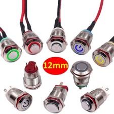 12mm MINI Metal Waterproof LED Illuminated Switch Momentary Push Button Switch