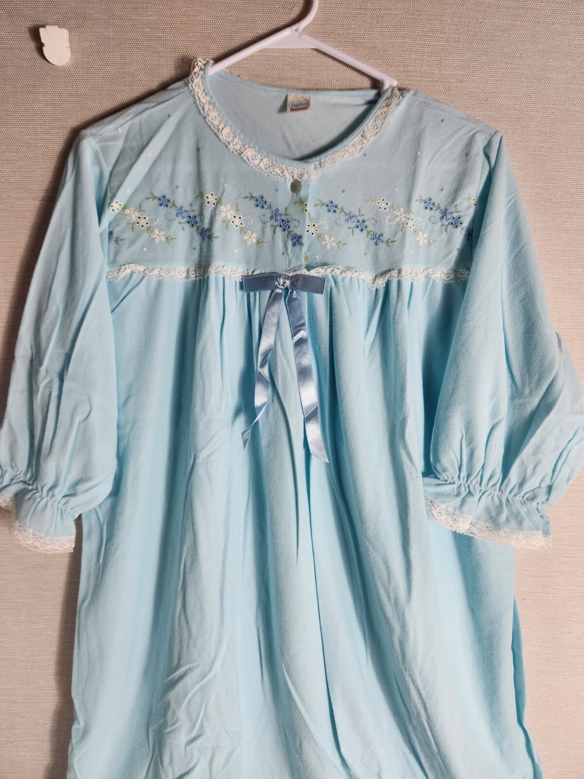 Vtg Gaymode JCPenney Brushed Knit Nightgown Shift Gown Blue Lace Size Large NOS
