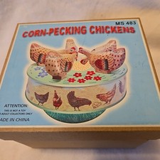 Tin Toy Corn-Pecking Chickens Wind Up
