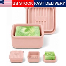 Silicone Travel Soap Case Square Dish Leakproof Shampoo Bar Holder Pink Gym