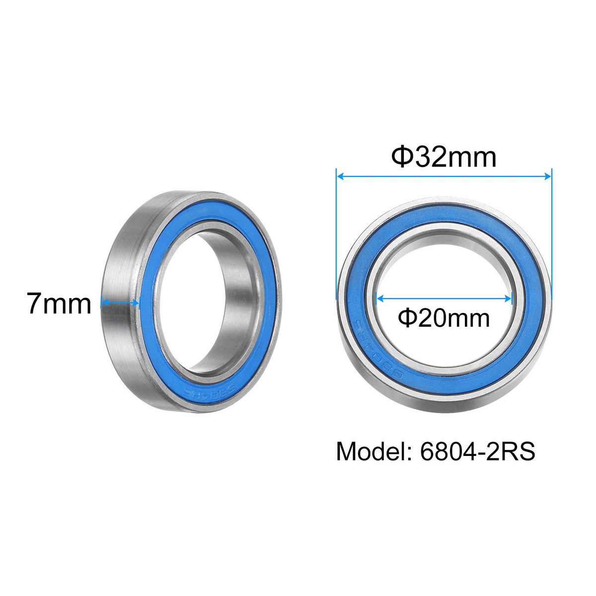 FKG 20x32x7mm Double Rubber Seal Ball Bearings - 2 Pack Deep Groove Pre-Lubricated